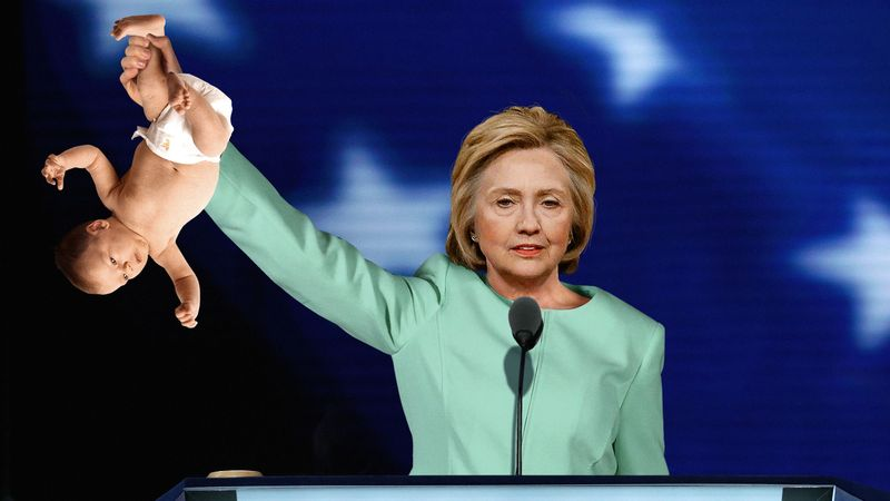 Illustration for article titled Hillary Clinton Holds Infant Grandson Upside Down By Ankle In Front Of Convention Crowd